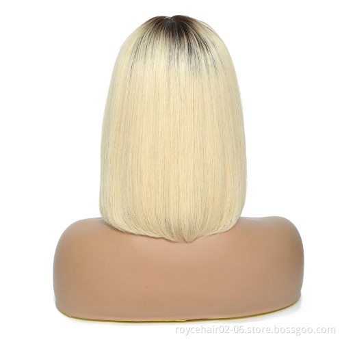 Ombre Dye Color Lace Wig Vendor, T1b/613 Virgin Human Hair Pre Plucked HD Lace Bob Wig For Women